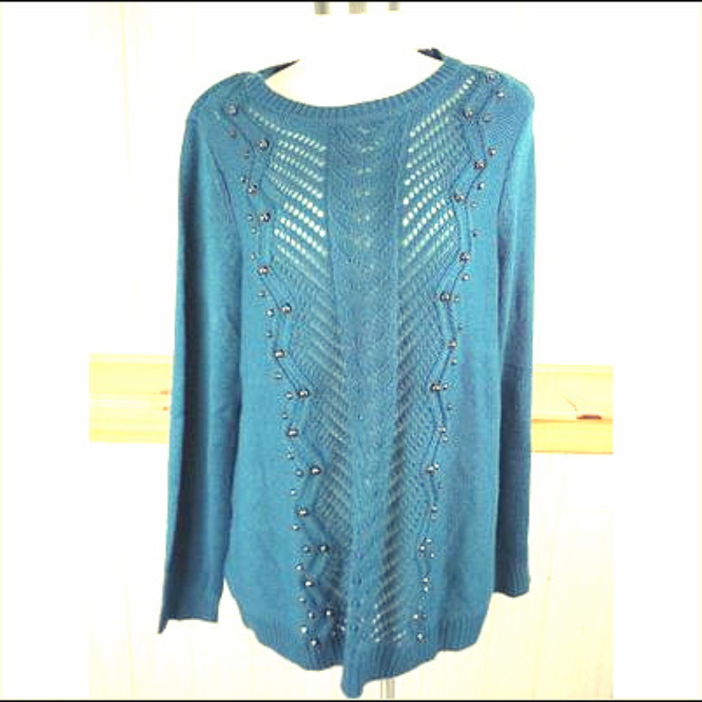 🆕Teal Patterned Metal Accents Career Sweater, by Lane Bryant, Women's Size 18